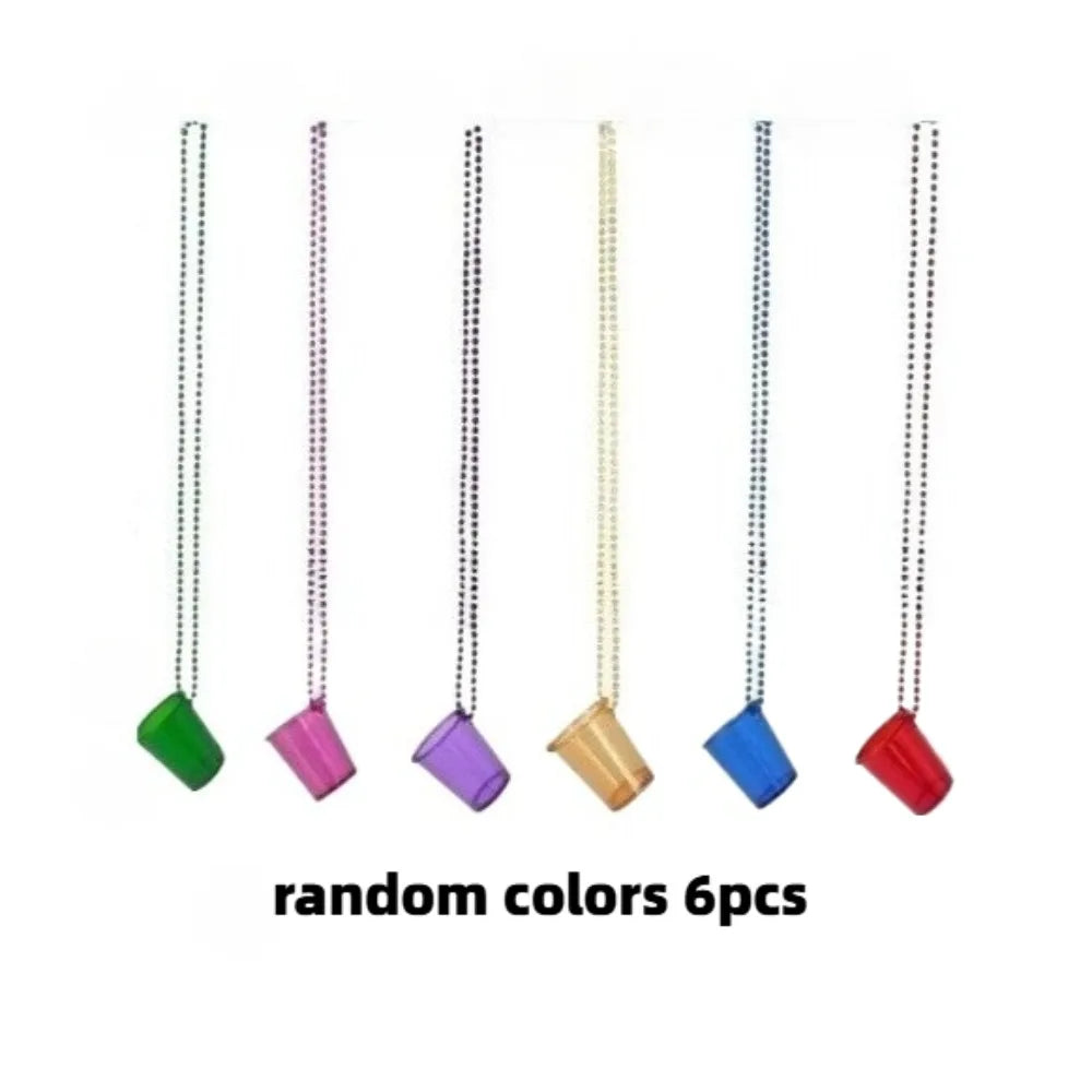 Shot Glasses on Beaded Necklace Plastic Shot Cup Necklace Wedding Bachelorette Party Birthday Party Decoration Supplies Peaceful Pleasures Health and Wellness Random 6pcs