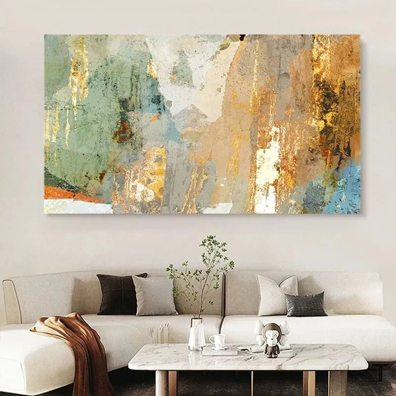 Customizable Gold Foil Abstract Art Handmade Oil Painting Living Home Decoration Bedroom Dining Room Sofa Background Decoration Peaceful Pleasures Health and Wellness