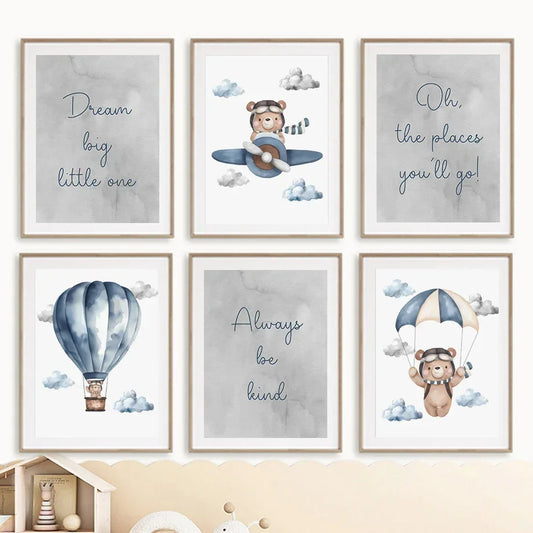 Bear Hot Air Balloon Airplane Inspirational Quotes Wall Art Canvas Painting Posters And Prints Pictures For Boy Kids Room Dec Peaceful Pleasures Health and Wellness