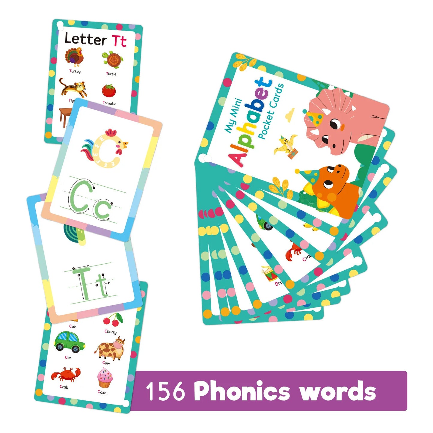 ABC Phonics Flash Cards Kids 26 Alphabet Pocket English Words