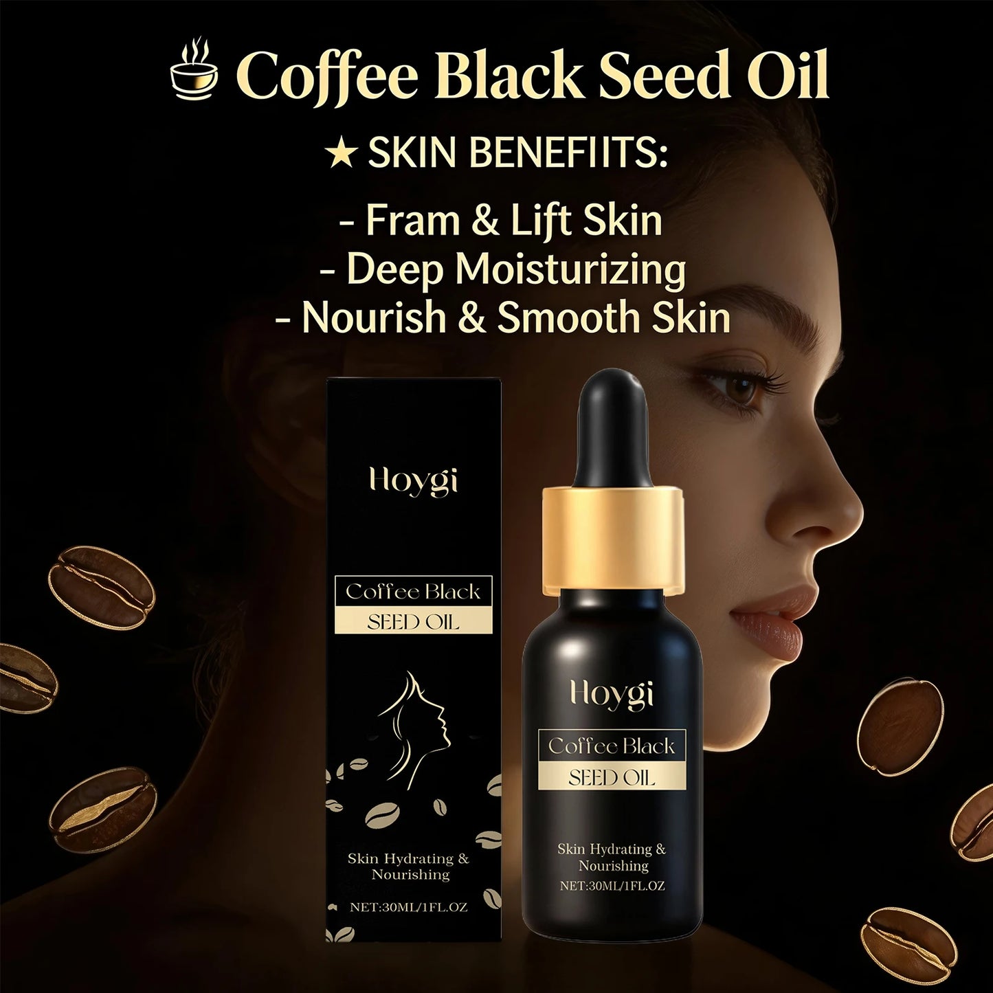 Coffee Black Seed Oil for Face Repair Anti Dryness Nourishing Moisturizing Skin Lifting Firming Improve Sagging Hydrating Care Peaceful Pleasures Health and Wellness