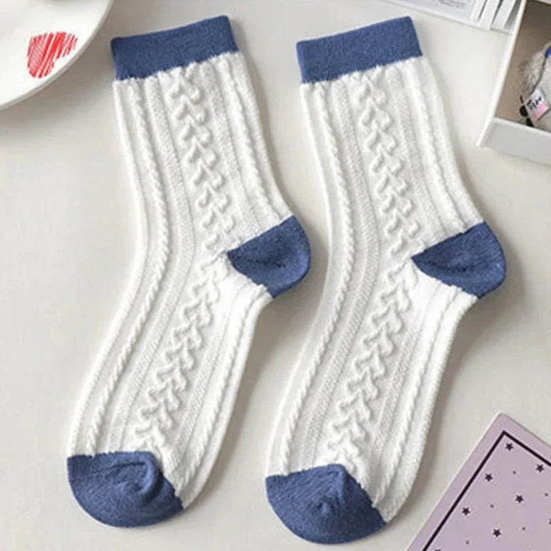 Women's Socks Warm Socks In Autumn and Winter Blue Socks Students High-top Striped Checkered Sports Stockings Peaceful Pleasures Health and Wellness 6 One size