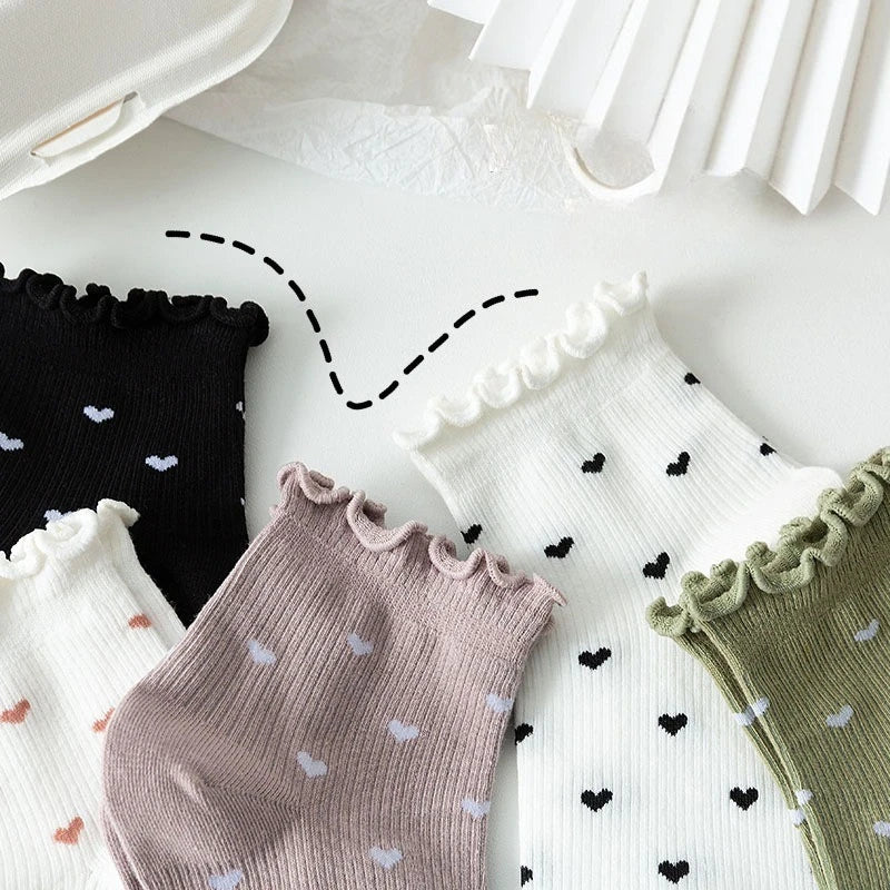 Women's Heart Ruffle Ankle Socks | Korean Fashion Low Cut
