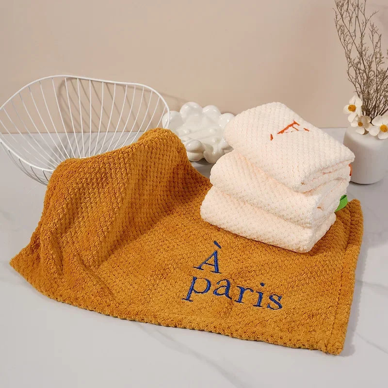 1pc Nordic Hanging Home Embroidery Design Thickened Coral Fleece Absorbent Kitchen and Bathroom Handkerchief Peaceful Pleasures Health and Wellness