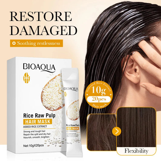 BIOAQUA Rice Milk Hair Mask – Repair Frizz, Dry & Damaged Hair Deep Conditioning Hair Mask Peaceful Pleasures Health and Wellness 200G