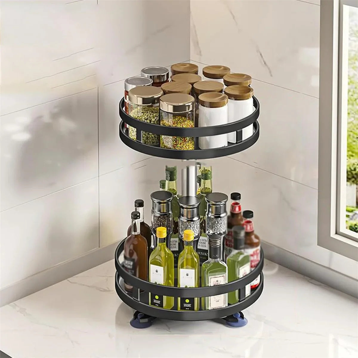 360° Rotating 3-Tier Spice Rack Organizer – Lazy Susan Kitchen