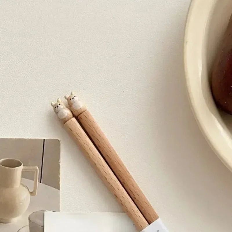 Practical Cute Shiba Bear Rabbit Cats Tableware Beech Wood Chopsticks Practical Wooden Dinnerware Hand Carved Beech Chopsticks Peaceful Pleasures Health and Wellness dog