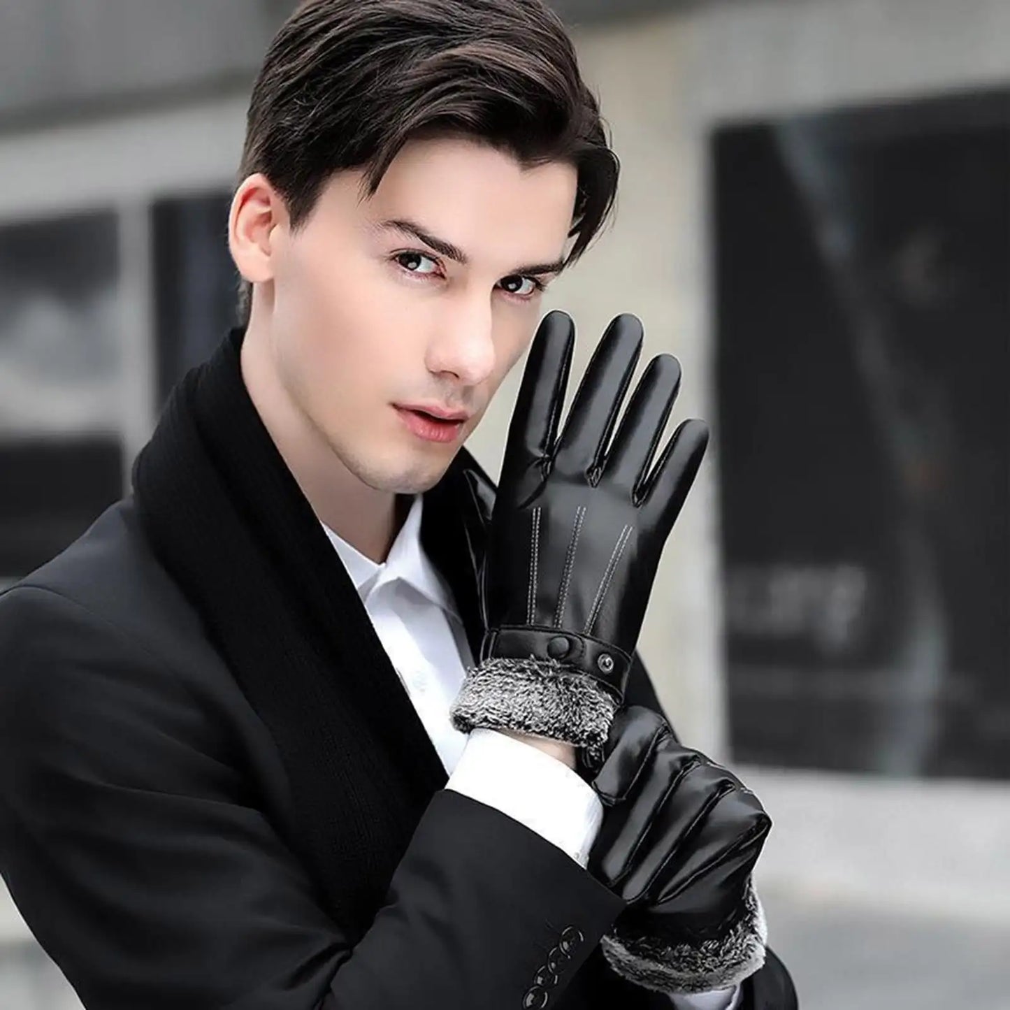 Winter Warm Fur Plush Gloves for Men Women, PU Leather Driving Gloves Windproof Non-Slip Thermal Cycling Motorcycle Gloves Peaceful Pleasures Health and Wellness