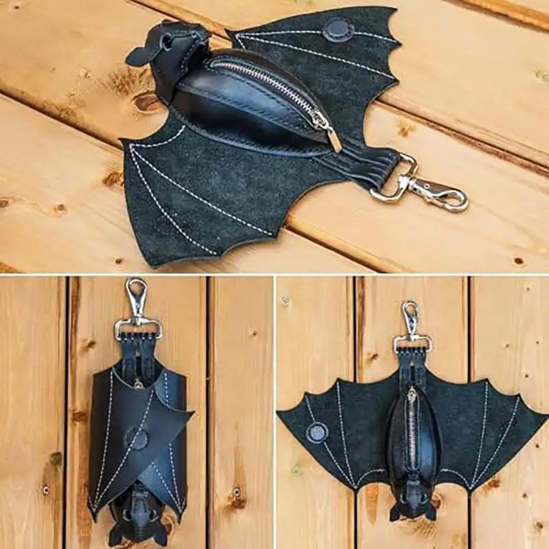 PU Leather Bat Coin Purse & Bat Keychain | Zippered Wallet