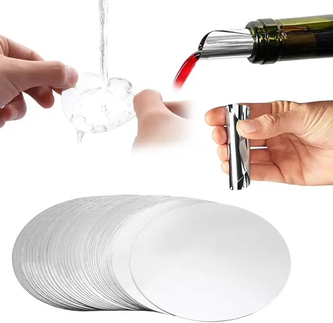 10/20pcs/ Set Silver Aluminum Foil Wine Pourer Disc Foldable Flexible Reusable Mini Drip Stop Pour Spouts Dis Peaceful Pleasures Health and Wellness 50PCS