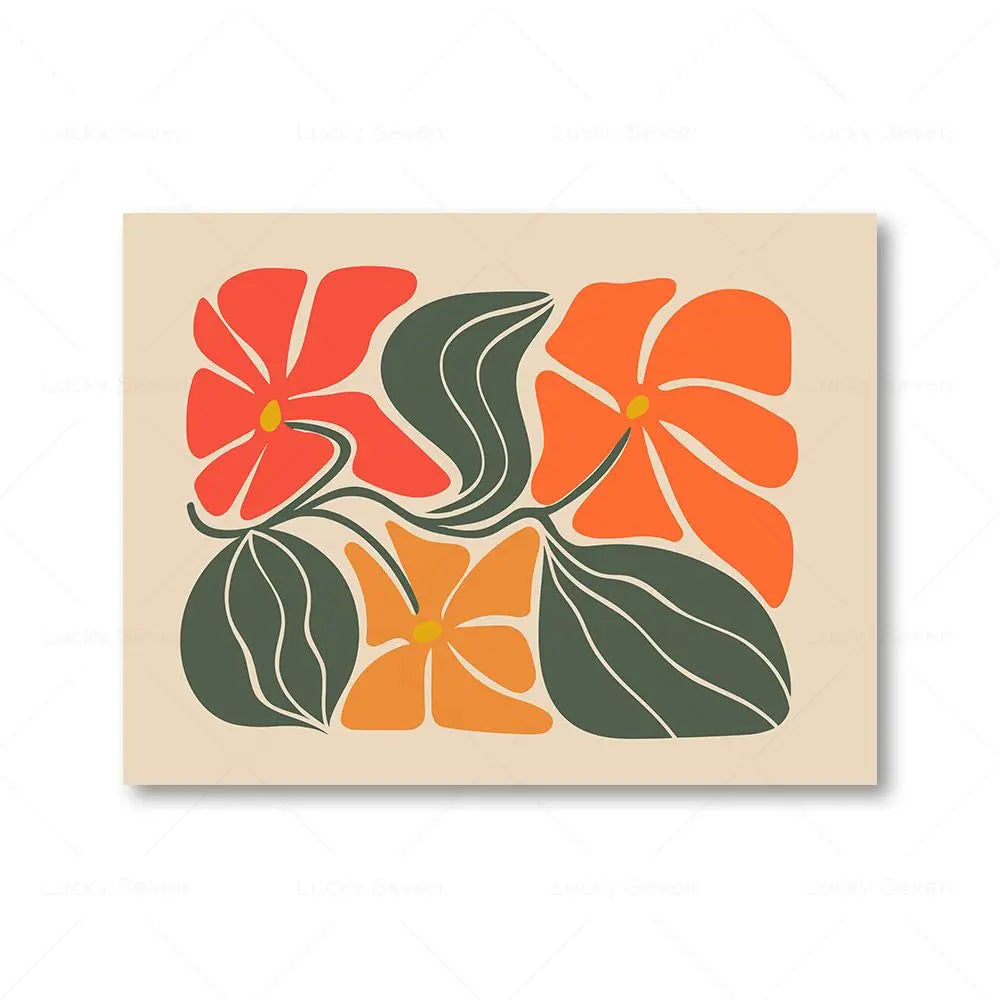 Retro Botanical Abstract Floral Canvas Wall Art Print | Unframed