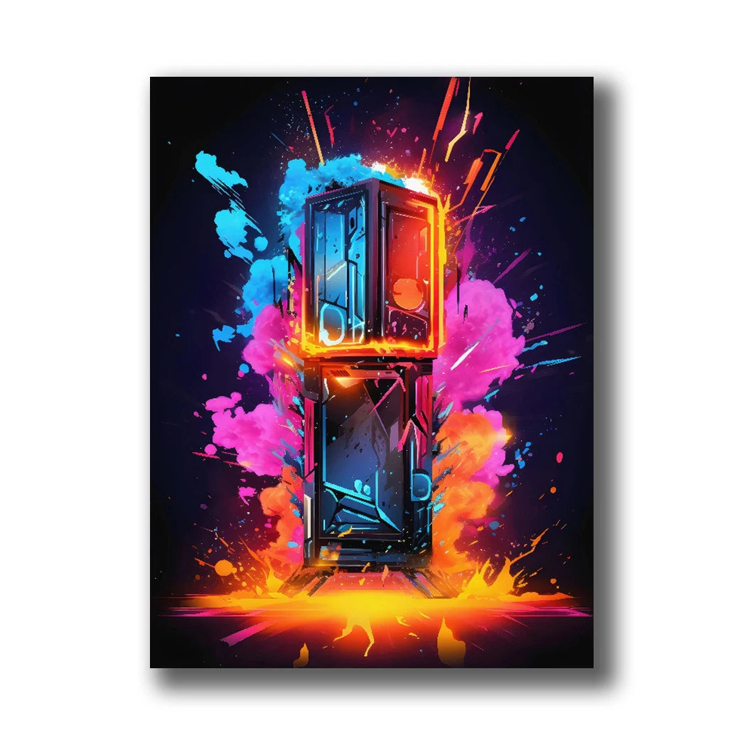 Neon Gaming Canvas Wall Art | Gamepad & Character Poster