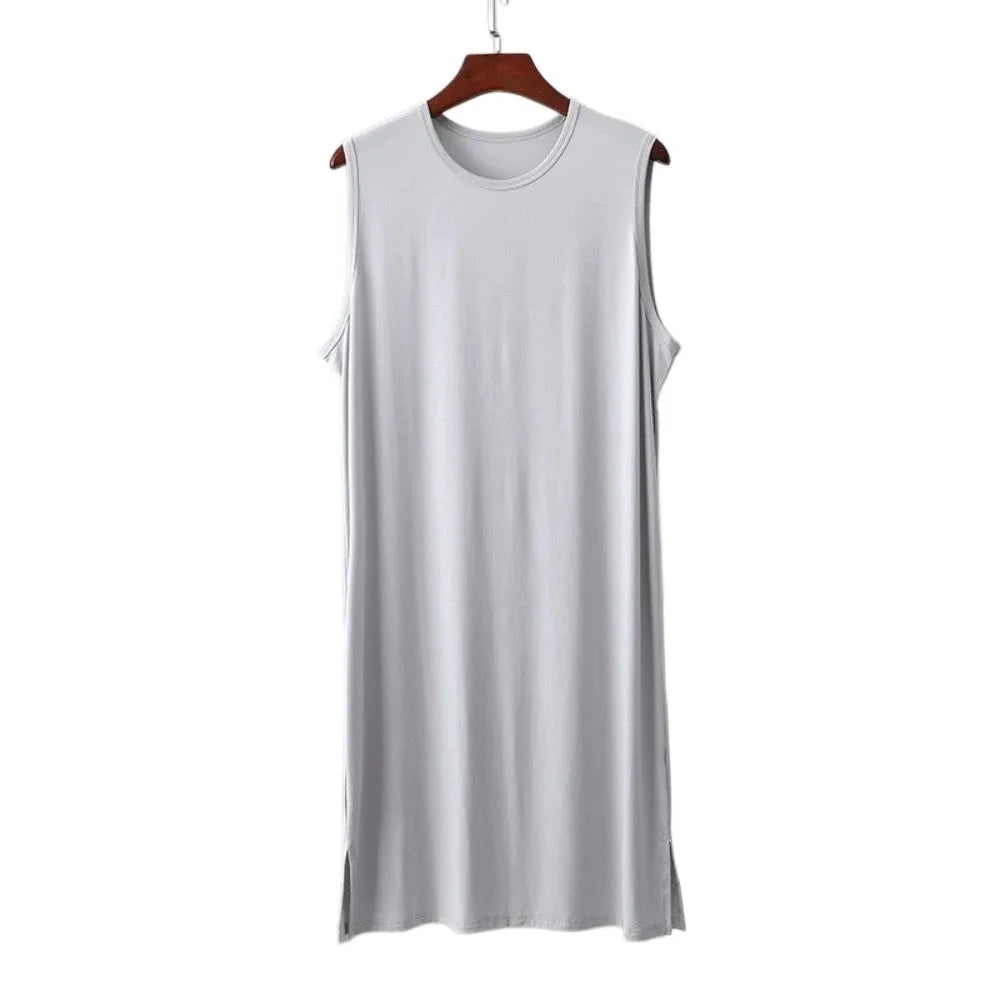 Men's Loose Modal Sleep Dress | Soft Knee-Length Night Robe Men's Sleep Dress Peaceful Pleasures Health and Wellness Light Grey XL