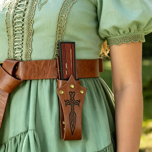 Vintage Rose Decor Leather Fan Holster Waist Sash Medieval Pouch Peaceful Pleasures Health and Wellness