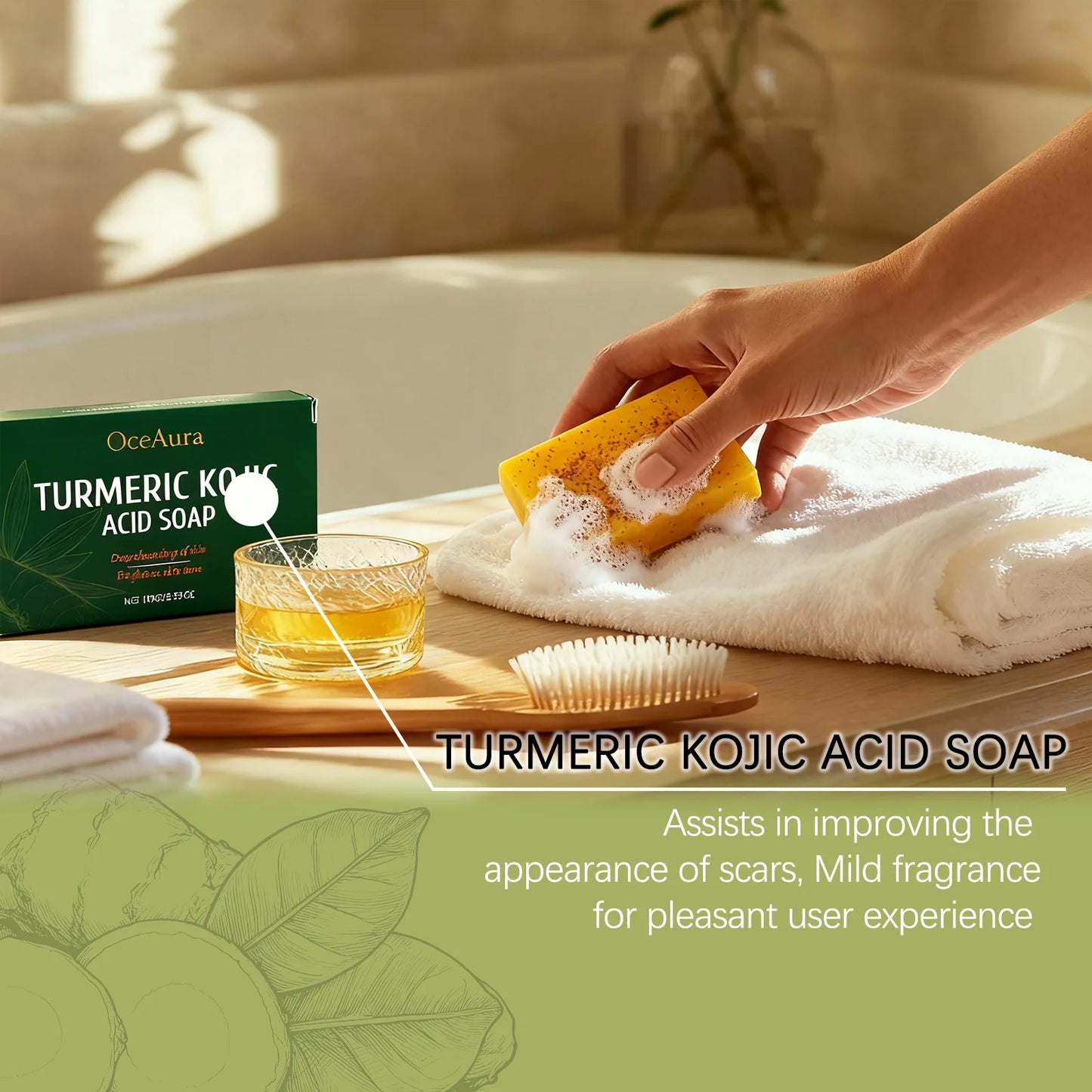 OceAura Turmeric & Kojic Acid Brightening Soap Bar 100g