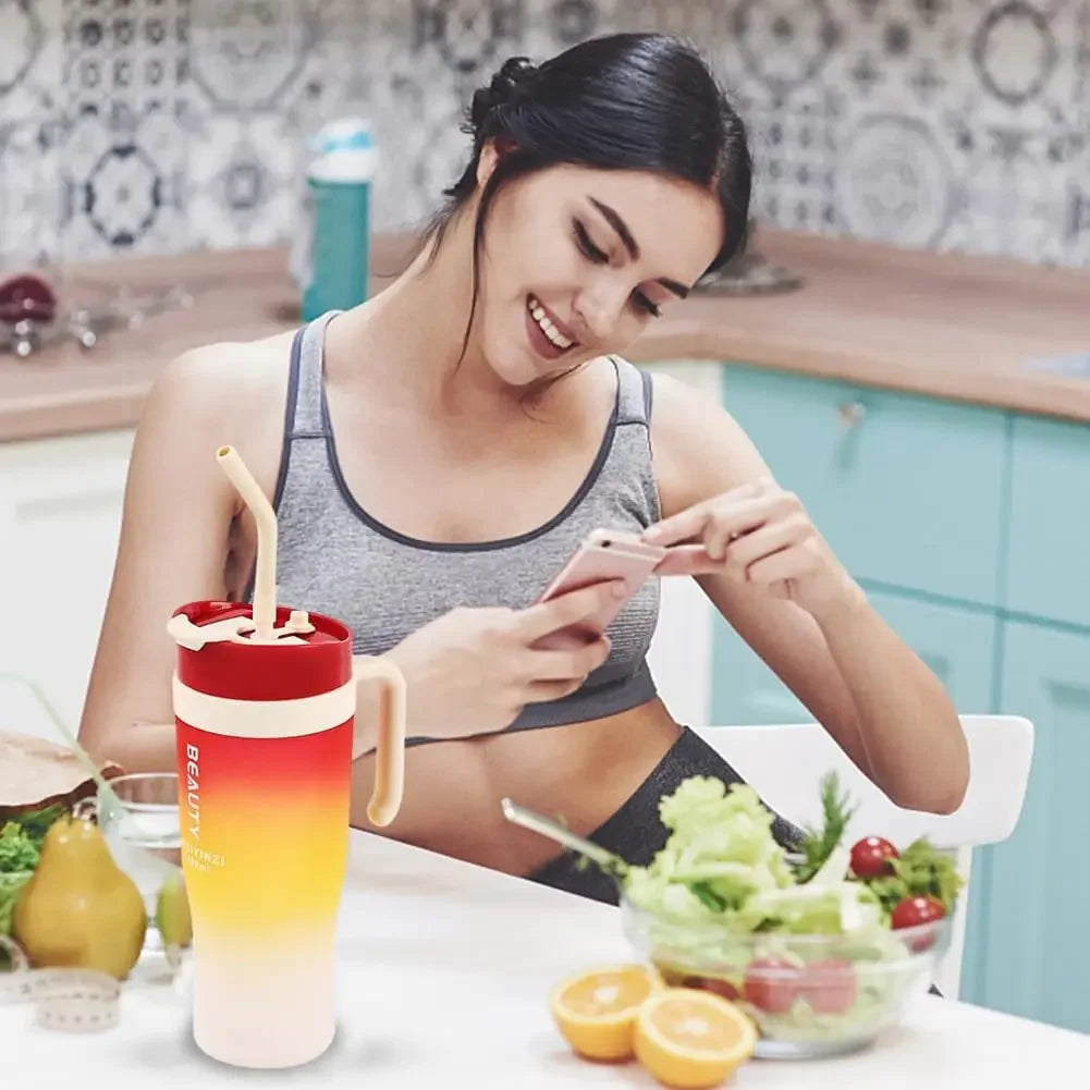 1200ml Gradient Frosted Sports Water Bottle – BPA Free & Straw