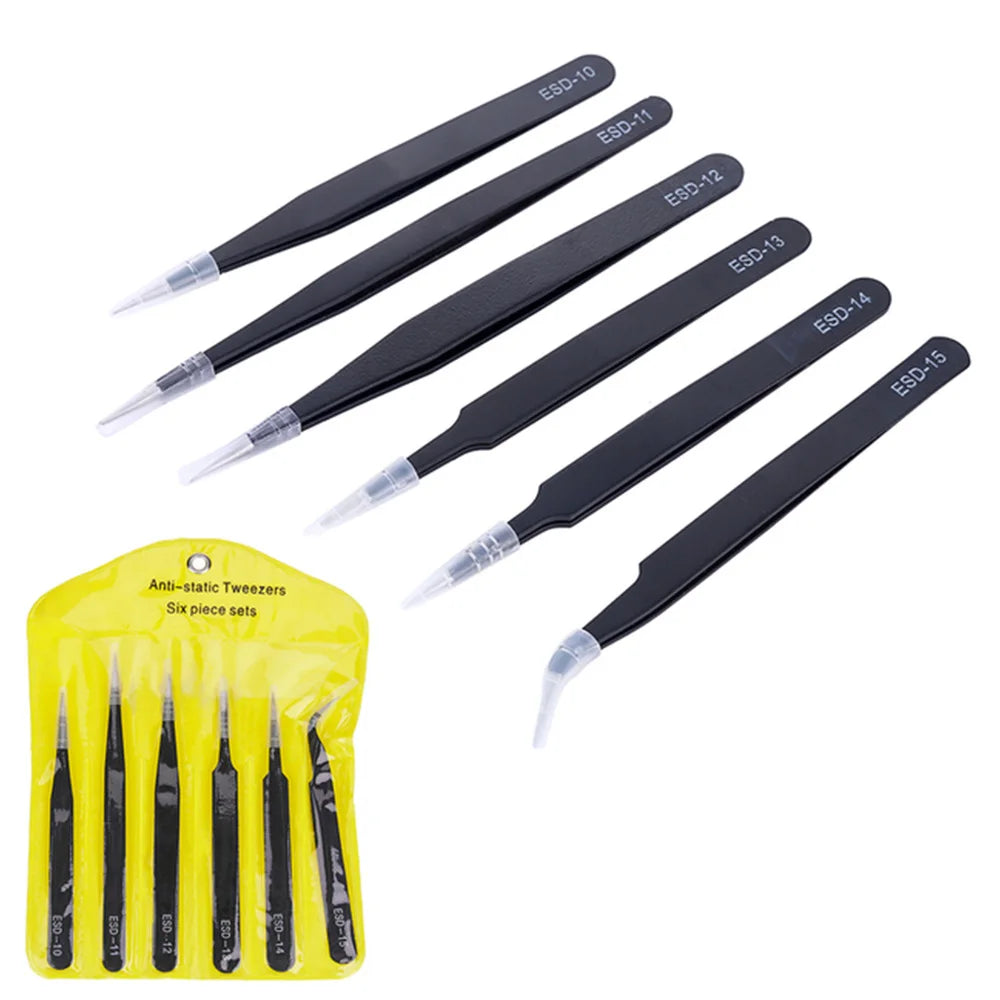 6pcs Precision Tweezers Set ESD Anti-Static Stainless Steel Tweezers Repair Tools for Electronics Repair Soldering Craft Tools Peaceful Pleasures Health and Wellness