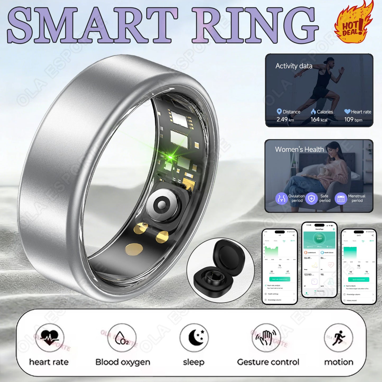 R10 Smart Ring with Charging Case for Men Women, Health and Sleep Monitor, 5ATM Waterproof, Multi-sport Mode, Smartring 2026 New Peaceful Pleasures Health and Wellness Box Silver 8