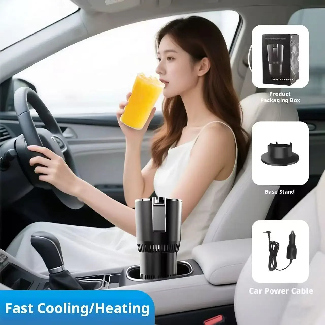 12V Car Heating Cooling Cup Smart Control One-Touch Switch Fast Cool Heat Car Cup Mount Portable Vehicle Drink Warmer Cooler Peaceful Pleasures Health and Wellness