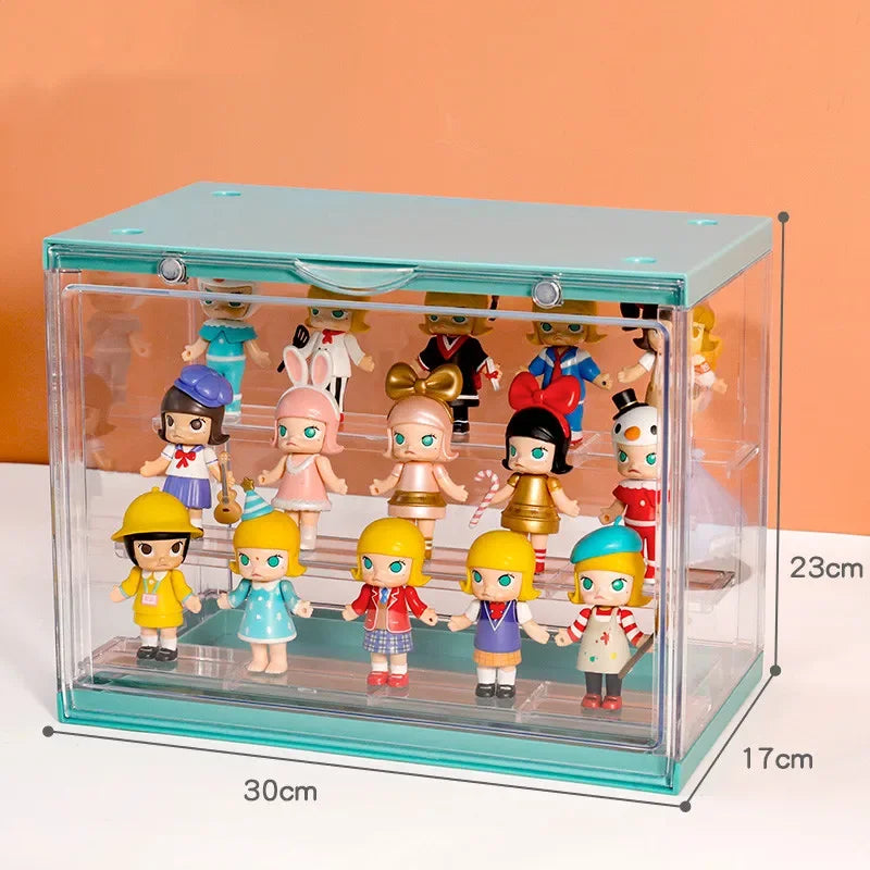 30x17x23cm Acrylic Blind Showcase Action Figures Storage Box Dolls Display Dust-proof Model Art-crafts Toys Storage Organizer Peaceful Pleasures Health and Wellness Blue