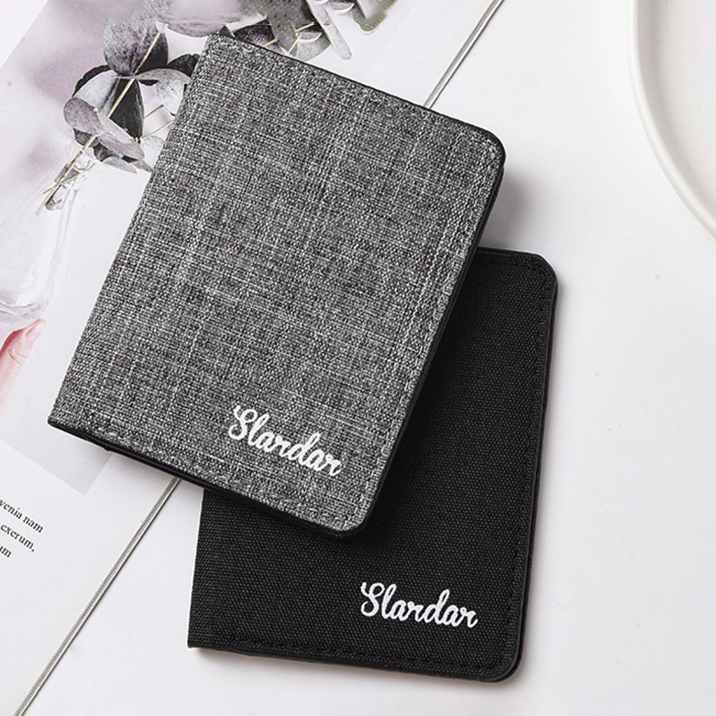 Men's Short Vertical Canvas Wallet Compact Wallet Driving License Storage Bag for Outdoor Traveling Shopping Peaceful Pleasures Health and Wellness