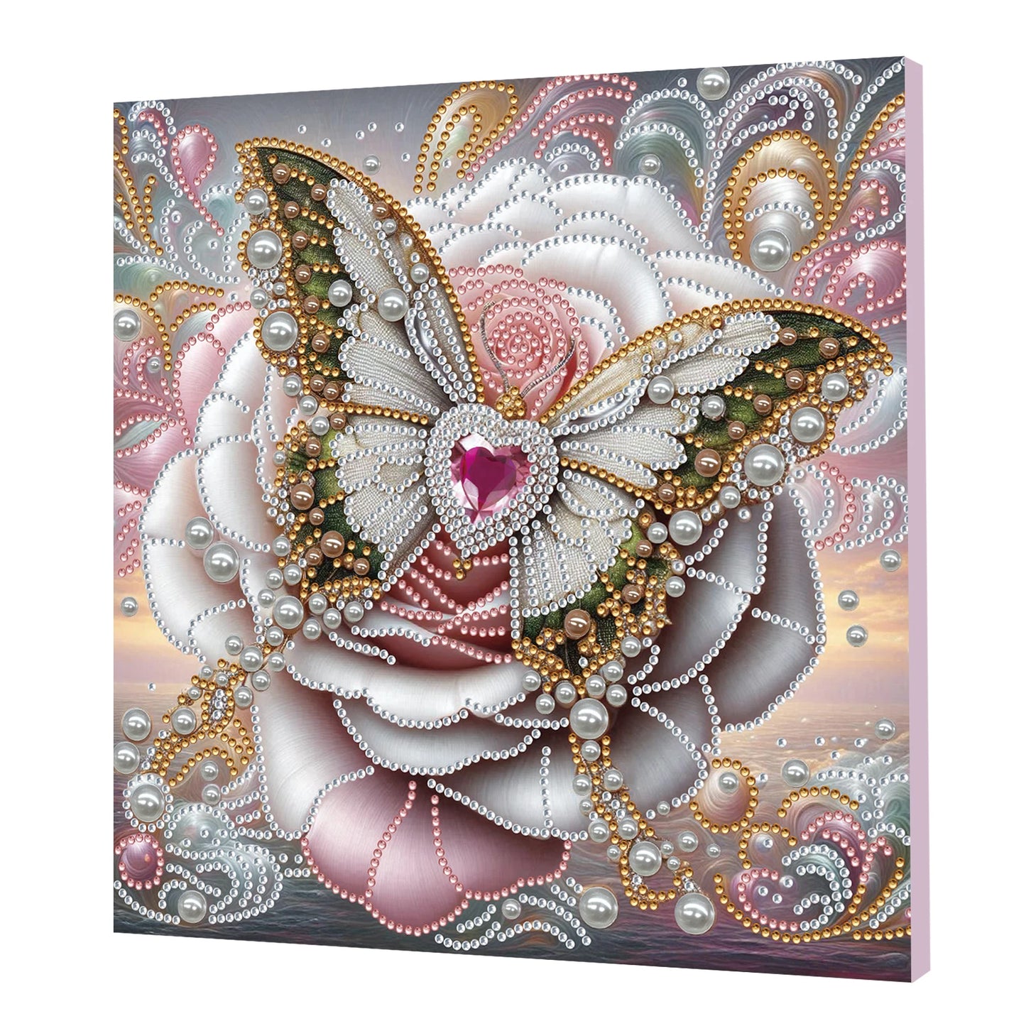 Pearl Gem Diamond Art Painting Kit with Frame 9.84x9.84in DIY Art Craft Pearl Diamond Painting for Adults Home Wall Decor Peaceful Pleasures Health and Wellness White Butterfly