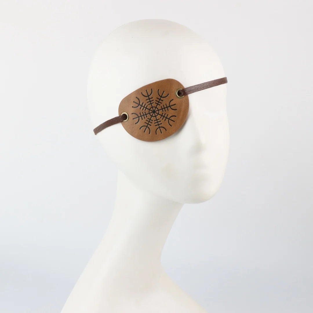 Vintage Faux Leather Pirate Eye Patch Medieval Embossed Mask Viking