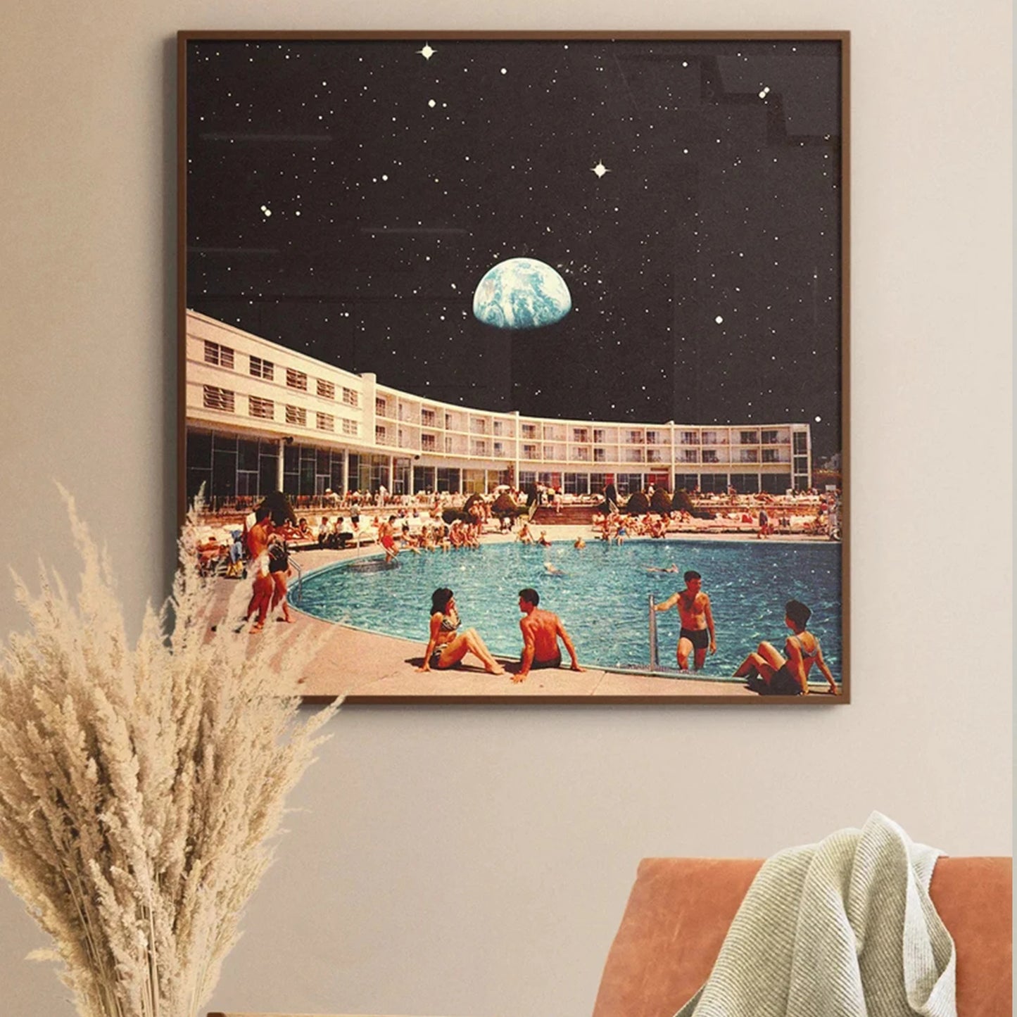 Retro Cosmic Sci-Fi Lunar Pool Canvas Wall Art Print | Decor