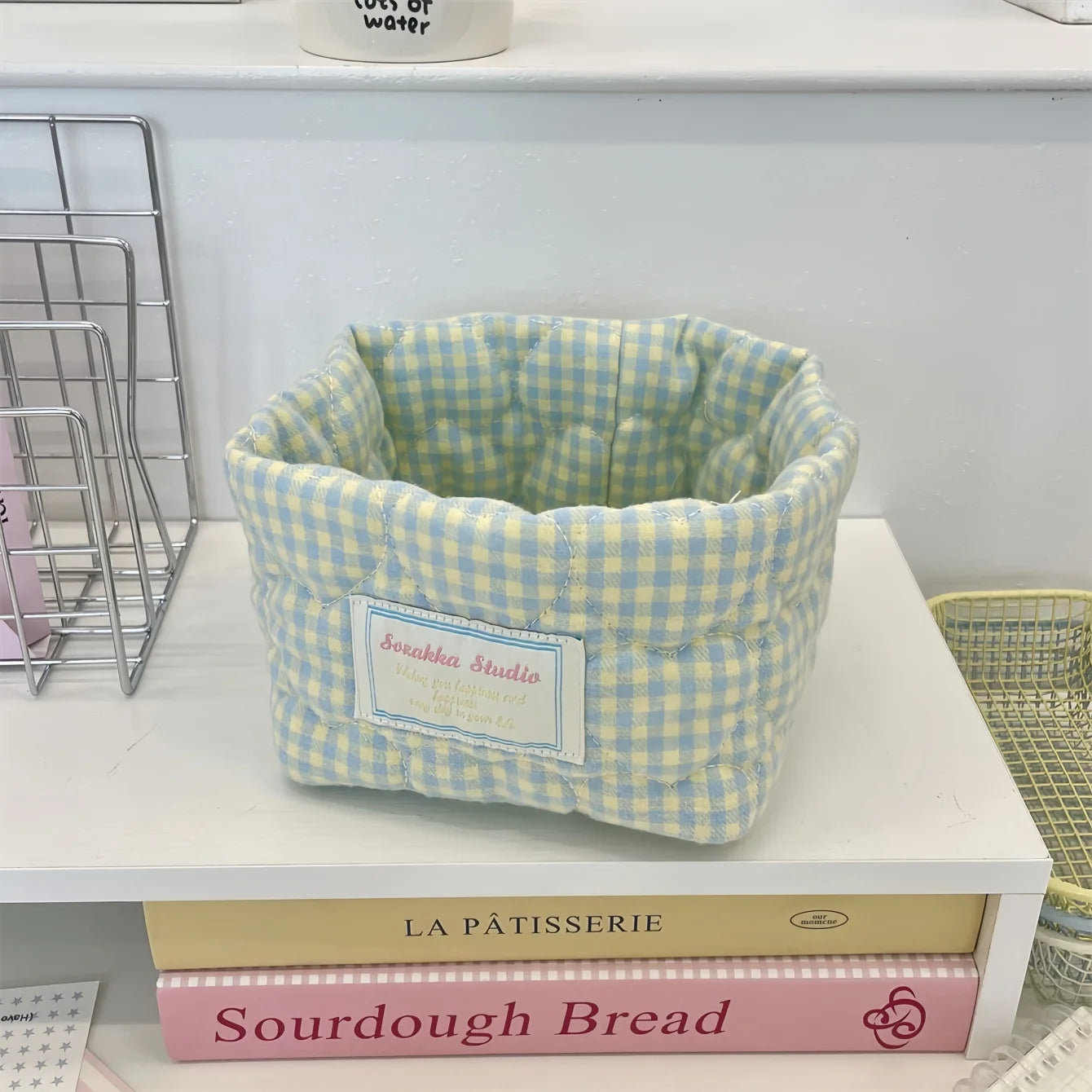 Foldable Checkered Heart Storage Basket | Quilted Organizer
