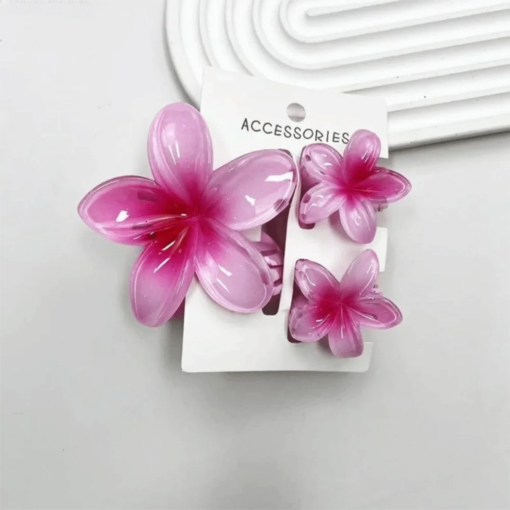 3-Pack Plumeria Flower Hair Claw Clips – Gradient Acrylic Set