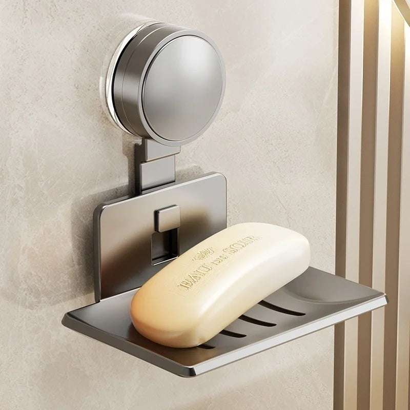 No-Drill Wall-Mounted Aluminum Soap Dish with Suction Cup