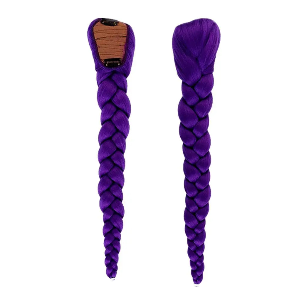26" Purple Braided Clip-In Ponytail Extension for Kids