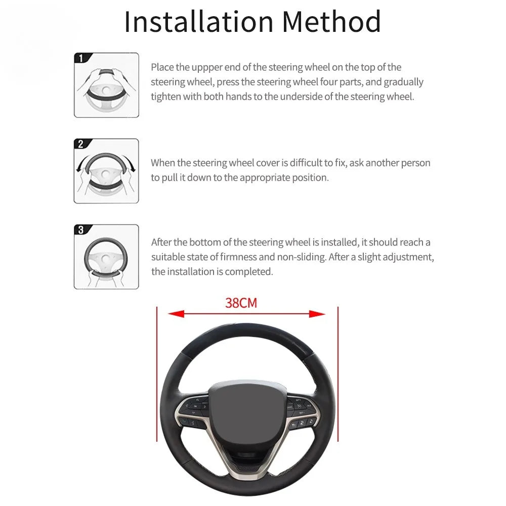 PU Leather Carbon Fiber Steering Wheel Cover 14.5–15 Inch