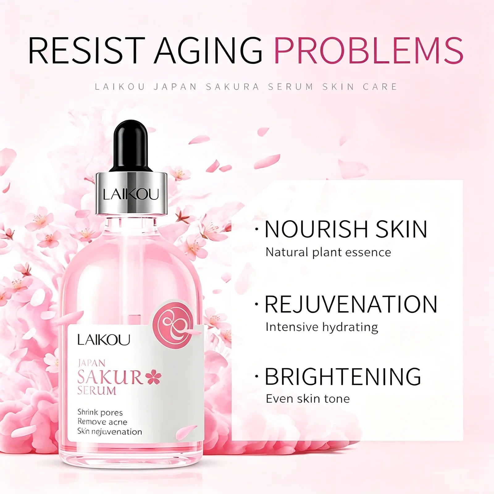 LAIKOU Sakura & Rose Essence Serum Moisturizing Hydrating Nourishing Repair Facial Skin Care 100ml Peaceful Pleasures Health and Wellness