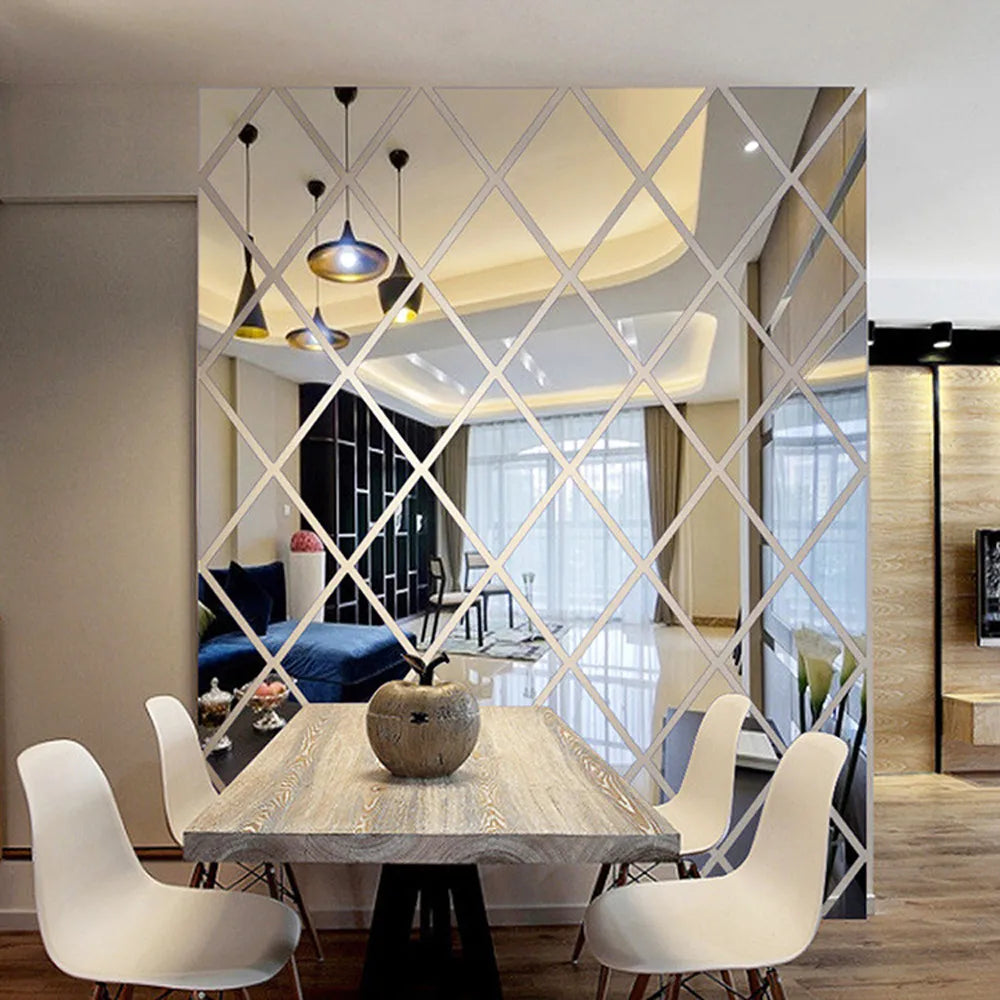 3D Mirror Diamond Wall Sticker – Large Silver DIY Decor