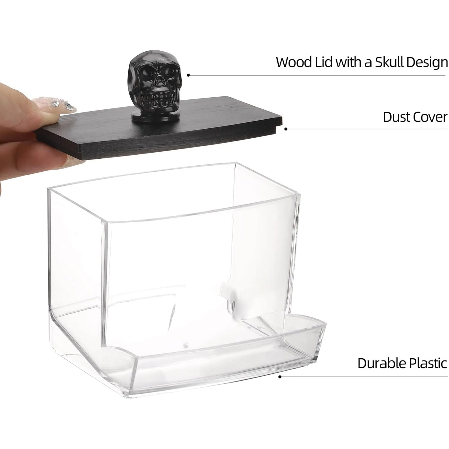 Apothecary Jar Cotton Swab & Qtip Holder – 7 oz Bathroom Storage Container with Black Wood Lid