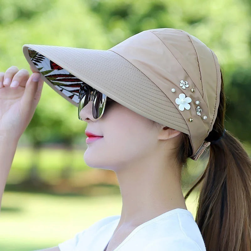 Women Lady Sunhat Beach Hat UV Protection Anti-UV Casual Visors Foldable Cap For Outdoor Women Girls Lady Girlfriend Peaceful Pleasures Health and Wellness Khaki