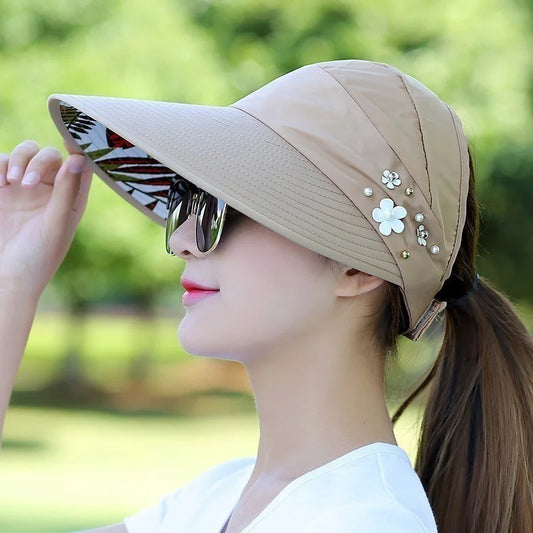 Women Lady Sunhat Beach Hat UV Protection Anti-UV Casual Visors Foldable Cap For Outdoor Women Girls Lady Girlfriend Peaceful Pleasures Health and Wellness Khaki