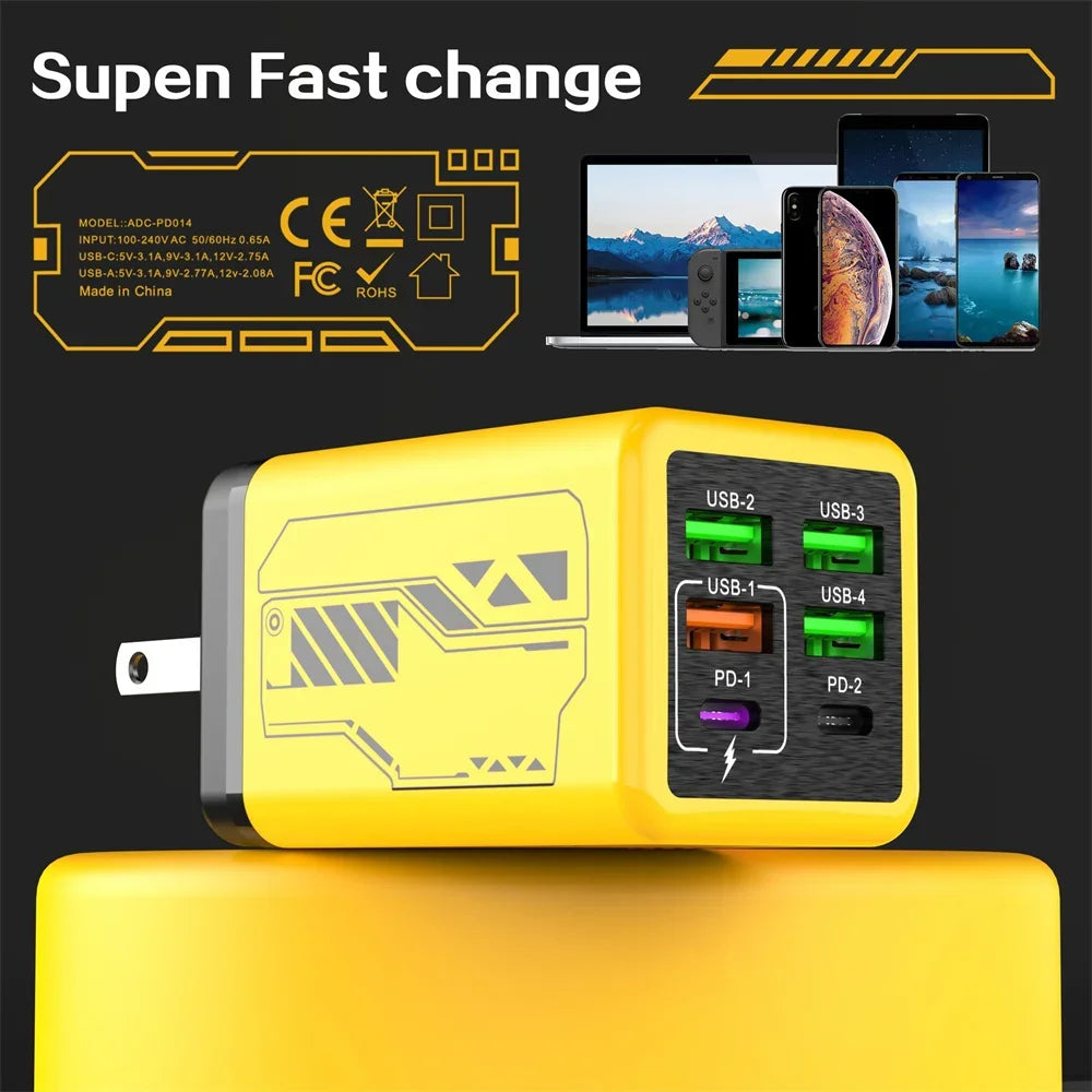 240W 6-Port USB-C PD Fast Charger for iPhone & Samsung