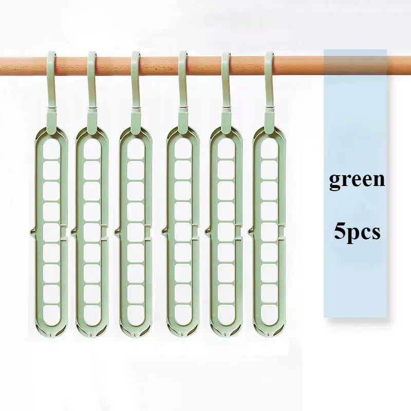 5-Pack Foldable 9-Hole Wardrobe Clothes Hanger Space Saver