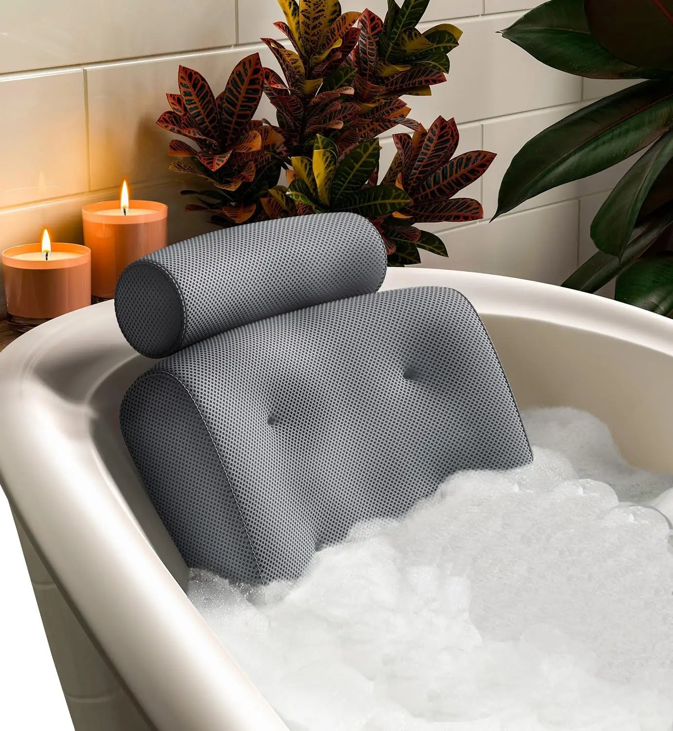 Luxury Bathtub Pillow – Head & Neck Support, 4 Suction Cups, Side Pocket Peaceful Pleasures Health and Wellness United States