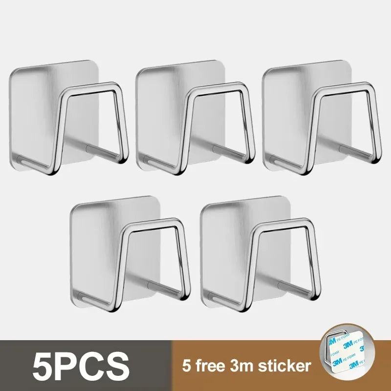 1/2/3/4/5PC Stainless Steel Hanging Hook Storage Rack Sink Sponges Drain Drying Rack Self Adhesive Storage Holder Wall Hooks Peaceful Pleasures Health and Wellness Silver-5PCS