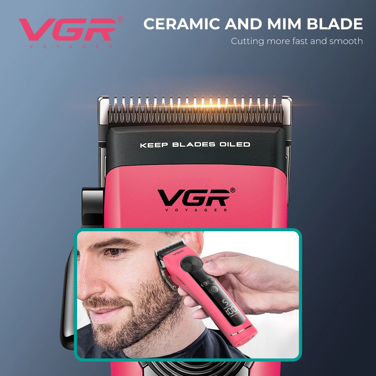 VGR new electric hair clipper men's high-end hair clipper 8000 RPM multi gear adjustable hair trimmer with base push shear V-199 Peaceful Pleasures Health and Wellness