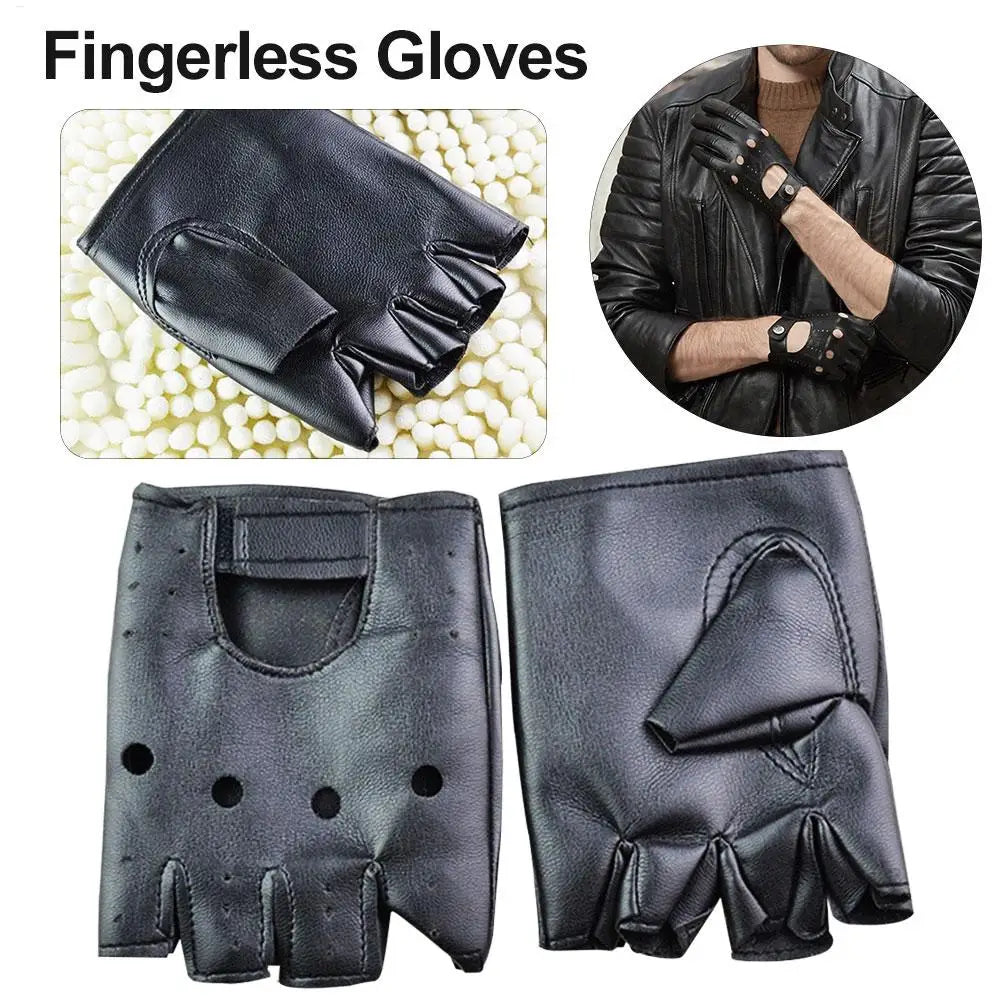 Punk Gloves Men Half Finger Punk PU Leather Gloves Breathable Accessories Fashion Outfits for Cycling Gym Dance Fitness Music Peaceful Pleasures Health and Wellness