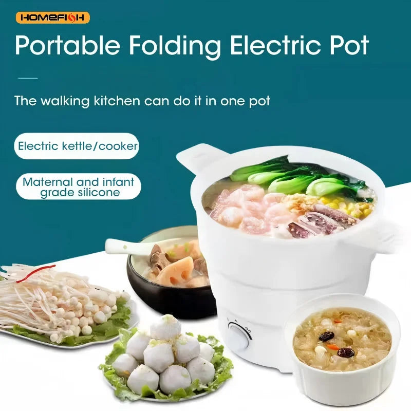 HOMEFISH Foldable Silicone Electric Pot Portable Multi-Purpose Hot Water Boiler for Travel 110/220V Kettle Ideal for Camping Peaceful Pleasures Health and Wellness