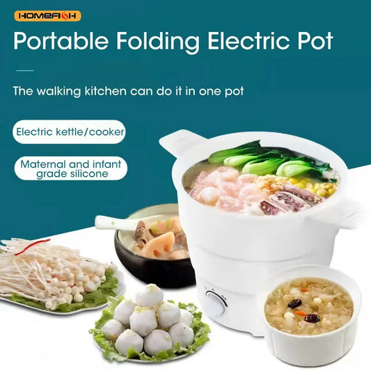HOMEFISH Foldable Silicone Electric Pot Portable Multi-Purpose Hot Water Boiler for Travel 110/220V Kettle Ideal for Camping Peaceful Pleasures Health and Wellness