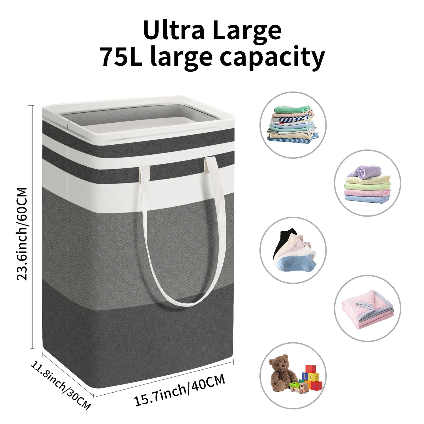 75L Freestanding Laundry Basket with Extended Handle Collapsible Large Cotton Clothes Hamper Storage Basket Peaceful Pleasures Health and Wellness