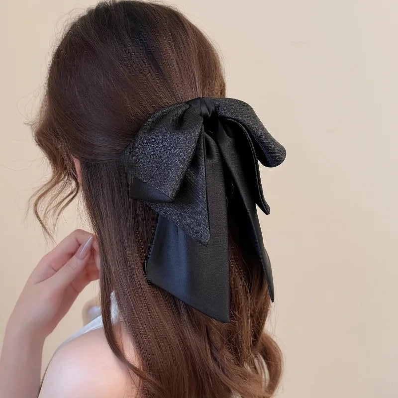 Glossy Pleated Bow Hair Clip – Chic Half-Up Ribbon Clip