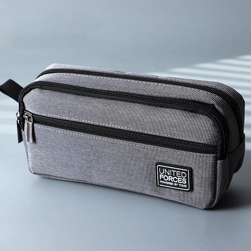 Portable Three-layer Large Capacity Pencil Bag Boy Canvas Pen Case School Office Supplies Storage Bag Waterproof Stationery Bag Peaceful Pleasures Health and Wellness gray