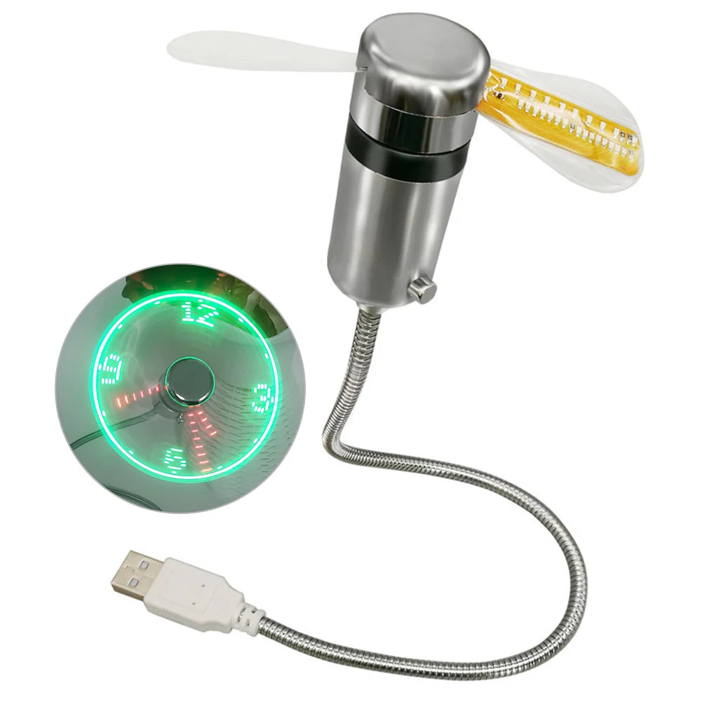 Portable Clock Fan RGB LED Night light 5V USB Hand Fan Real Time Temperature Display Metal Mini Fan for PC Laptop Desktop Cooler Peaceful Pleasures Health and Wellness